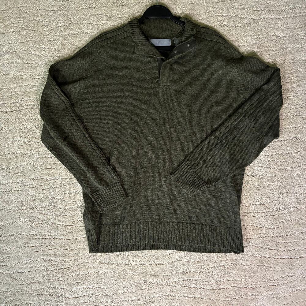 Vintage 90s Oscar De La Renta Men XL Dark Green Preppy Henley Knit Sweater Prep
